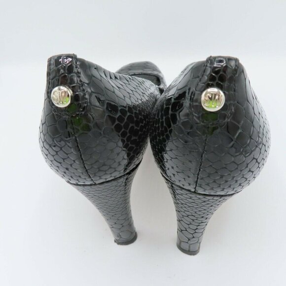 Stuart Weitzman Women 8 M Black Patent Snakeskin Leather 4079808 Peep Toe Heels - Picture 7 of 11
